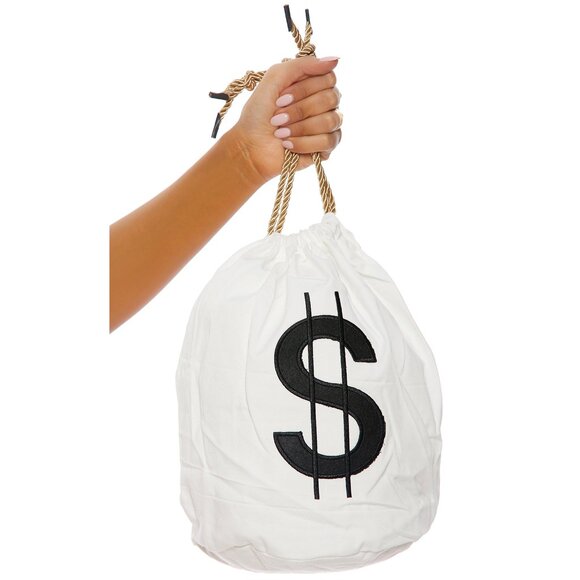 Money Bag Drawstring Pouch Dollar Sign White - Picture 2 of 2